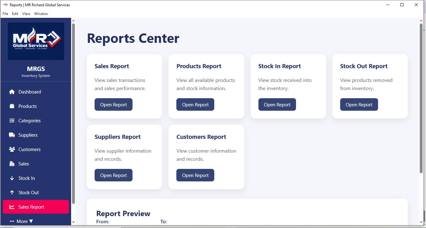 MRGS Inventory Management System reports center